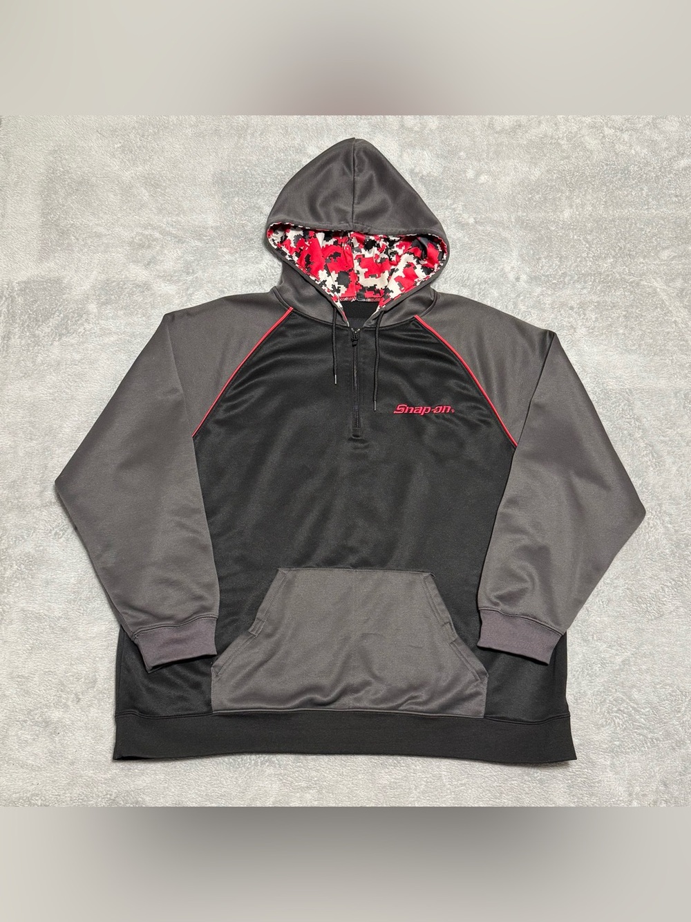 Snap-On Men XL 1/4 Zip Pullover Hoodie Digital Camo Black Gray Workwear Gorpcore